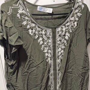 Time and Tru Green Ruffled Embellished Blouse